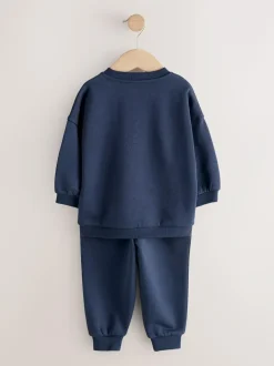 Next Single Printed Crew Neck Sweat Top & Joggers Set (3mths-7yrs) Navy Blue Digger Outlet