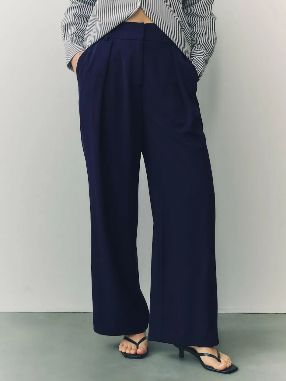 Next Elastic Back Wide Leg Trousers Navy Blue Sale