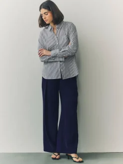 Next Elastic Back Wide Leg Trousers Navy Blue Sale