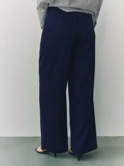 Next Elastic Back Wide Leg Trousers Navy Blue Sale