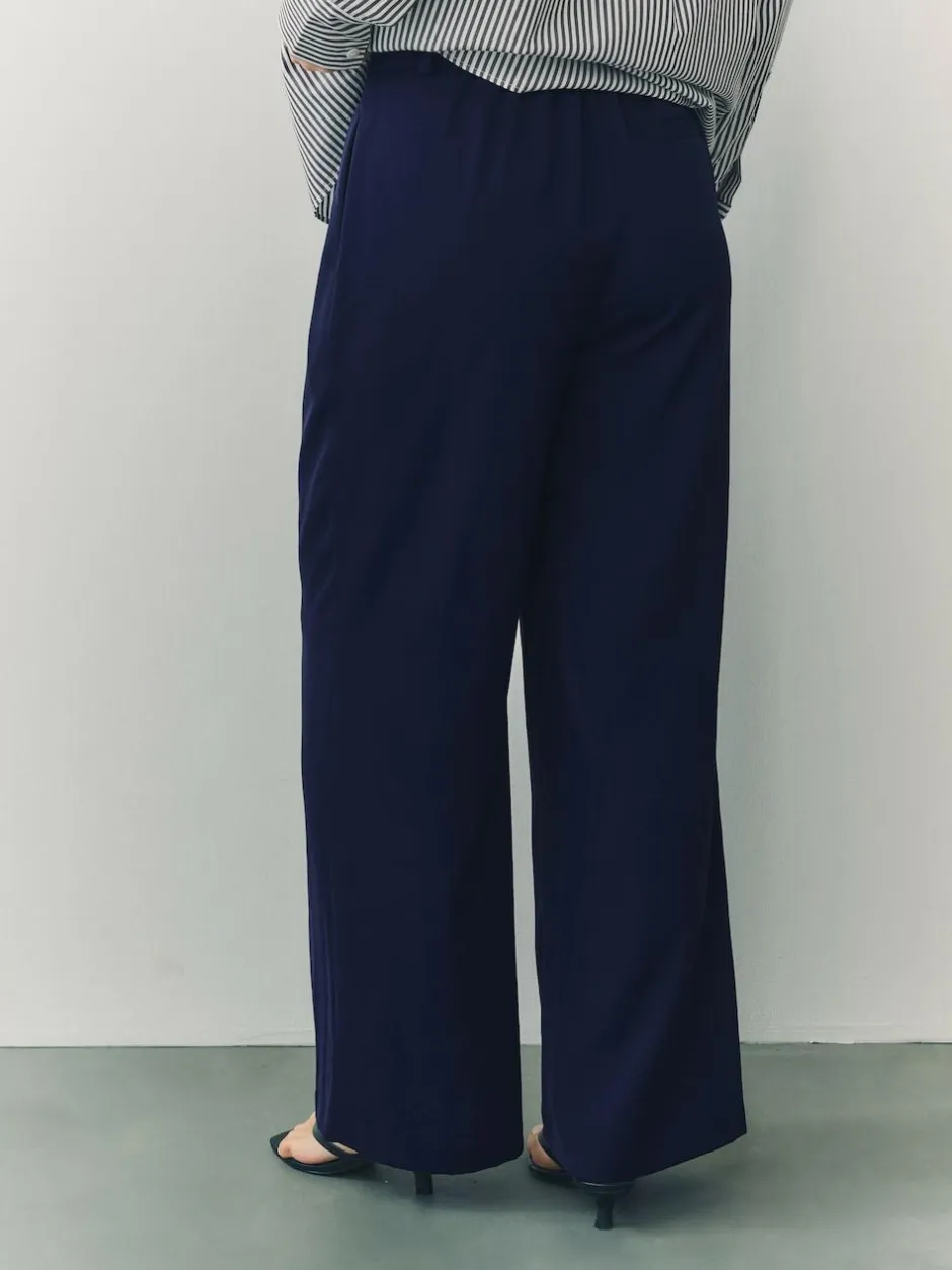 Next Elastic Back Wide Leg Trousers Navy Blue Sale