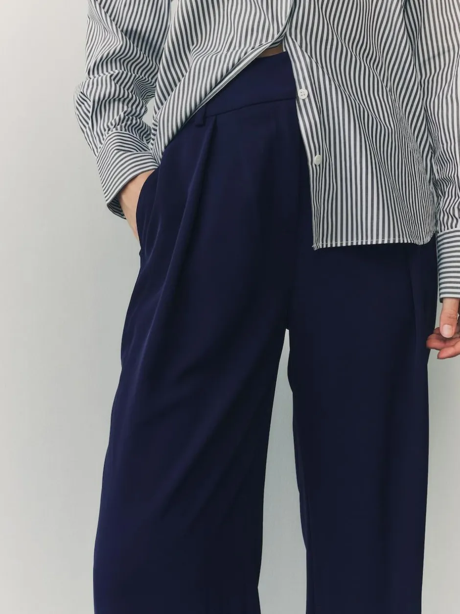 Next Elastic Back Wide Leg Trousers Navy Blue Sale