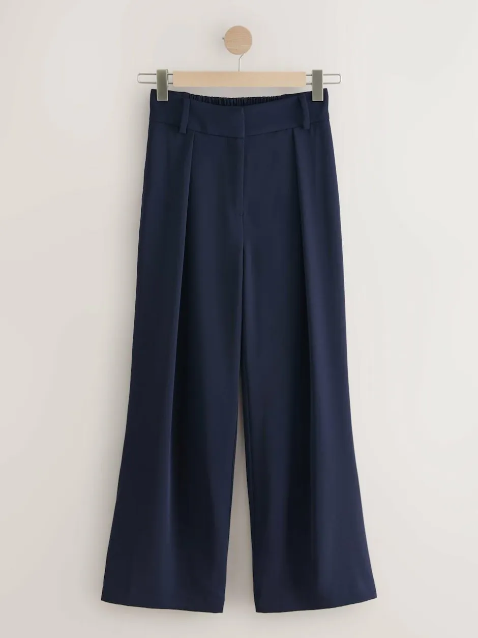 Next Elastic Back Wide Leg Trousers Navy Blue Sale
