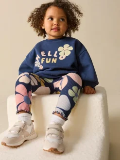 Next Sweatshirt and Leggings Set (3mths-7yrs) Navy Blue Flower New