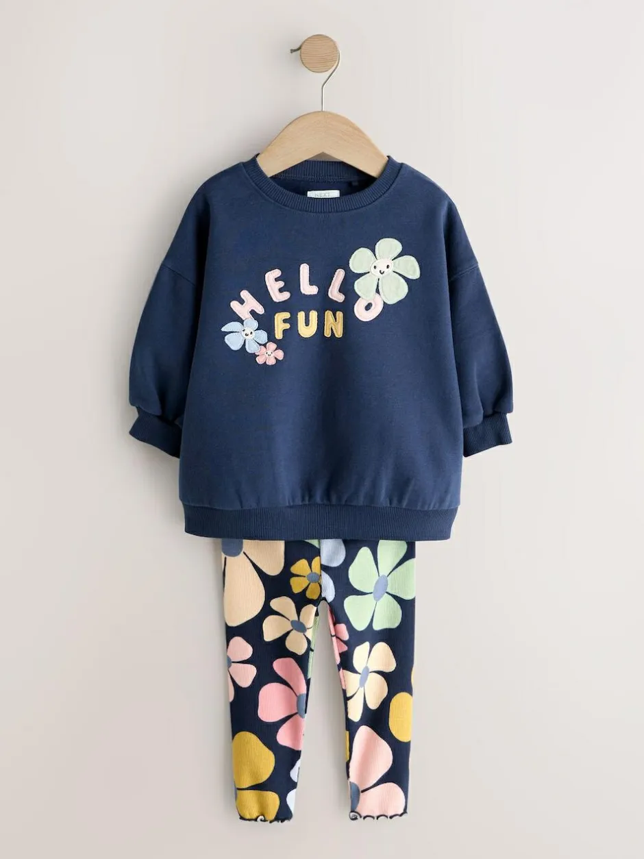 Next Sweatshirt and Leggings Set (3mths-7yrs) Navy Blue Flower New