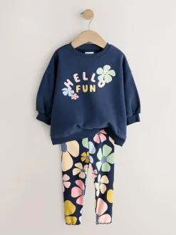Next Sweatshirt and Leggings Set (3mths-7yrs) Navy Blue Flower New