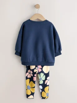 Next Sweatshirt and Leggings Set (3mths-7yrs) Navy Blue Flower New