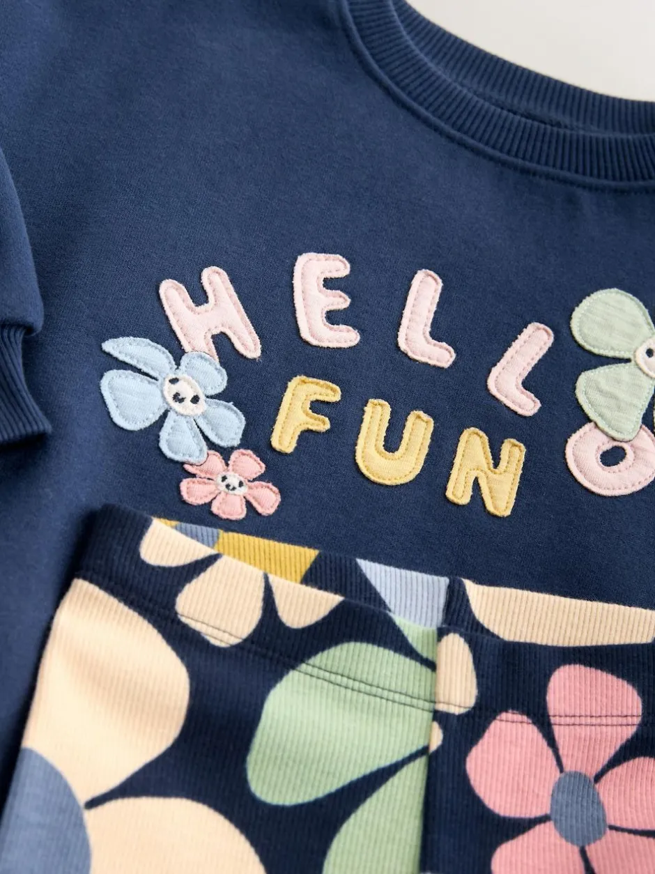 Next Sweatshirt and Leggings Set (3mths-7yrs) Navy Blue Flower New