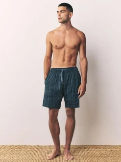 Next Navy Blue Jersey Check Pyjamas Shorts 2 Pack Hot