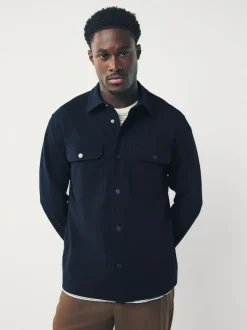 Next Navy Blue Jersey Twill Popper Shacket New