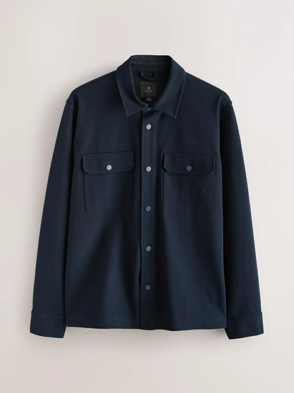 Next Navy Blue Jersey Twill Popper Shacket New