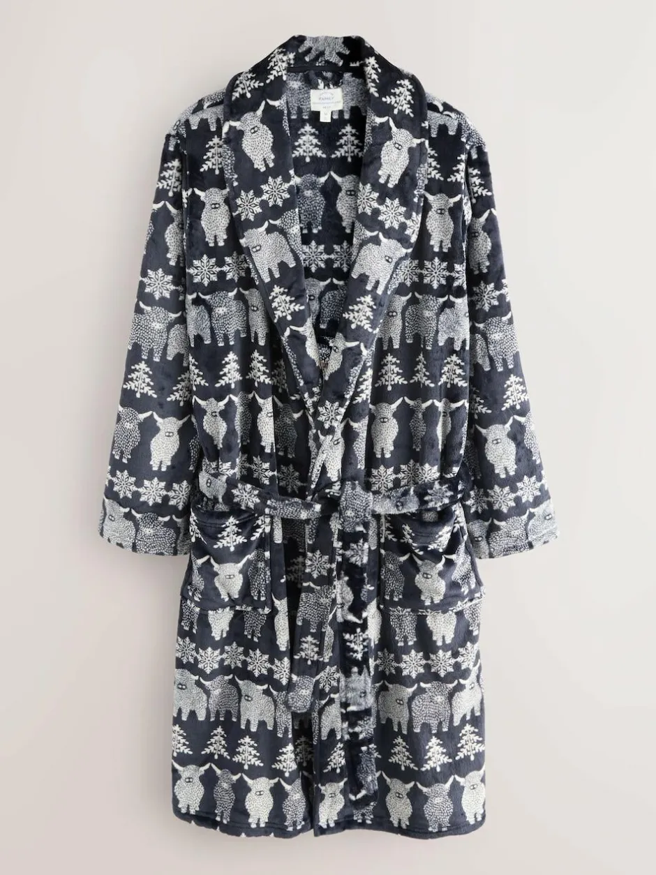 Next Navy Blue Matching Family Christmas Fairisle Pattern Hamish The Highland Cow Dressing Gown Best