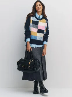 Next Navy Blue Multi Patched Crew Neck Knitted Jumper with Wool