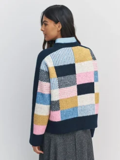 Next Navy Blue Multi Patched Crew Neck Knitted Jumper with Wool