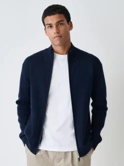 Next N.Premium Regular Fit 100% Cotton Premium Zip-Through Cardigan Navy Blue Clearance