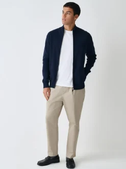 Next N.Premium Regular Fit 100% Cotton Premium Zip-Through Cardigan Navy Blue Clearance