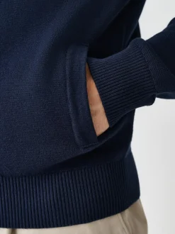 Next N.Premium Regular Fit 100% Cotton Premium Zip-Through Cardigan Navy Blue Clearance