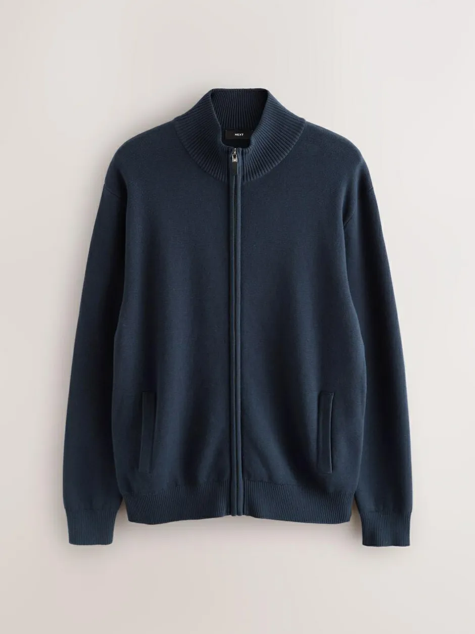 Next N.Premium Regular Fit 100% Cotton Premium Zip-Through Cardigan Navy Blue Clearance