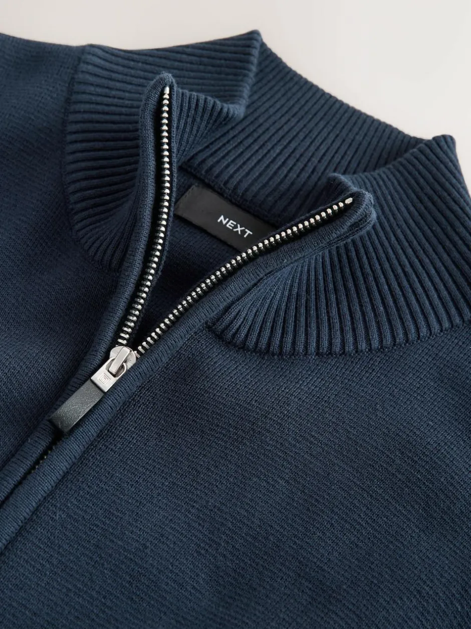 Next N.Premium Regular Fit 100% Cotton Premium Zip-Through Cardigan Navy Blue Clearance