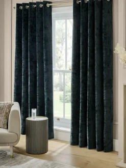Next Plush Chenille Blackout/Thermal Eyelet Curtains Navy Blue Discount