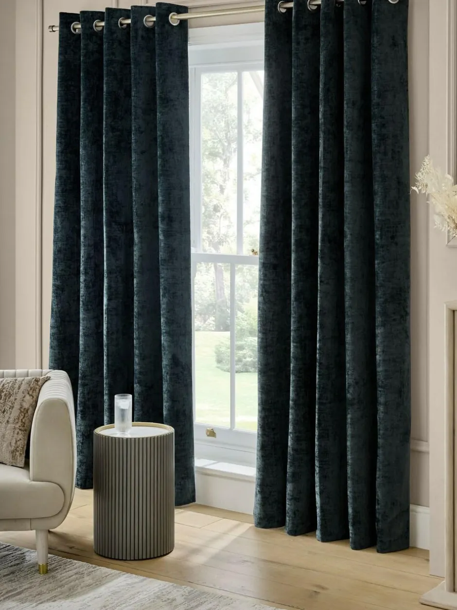 Next Plush Chenille Blackout/Thermal Eyelet Curtains Navy Blue Discount