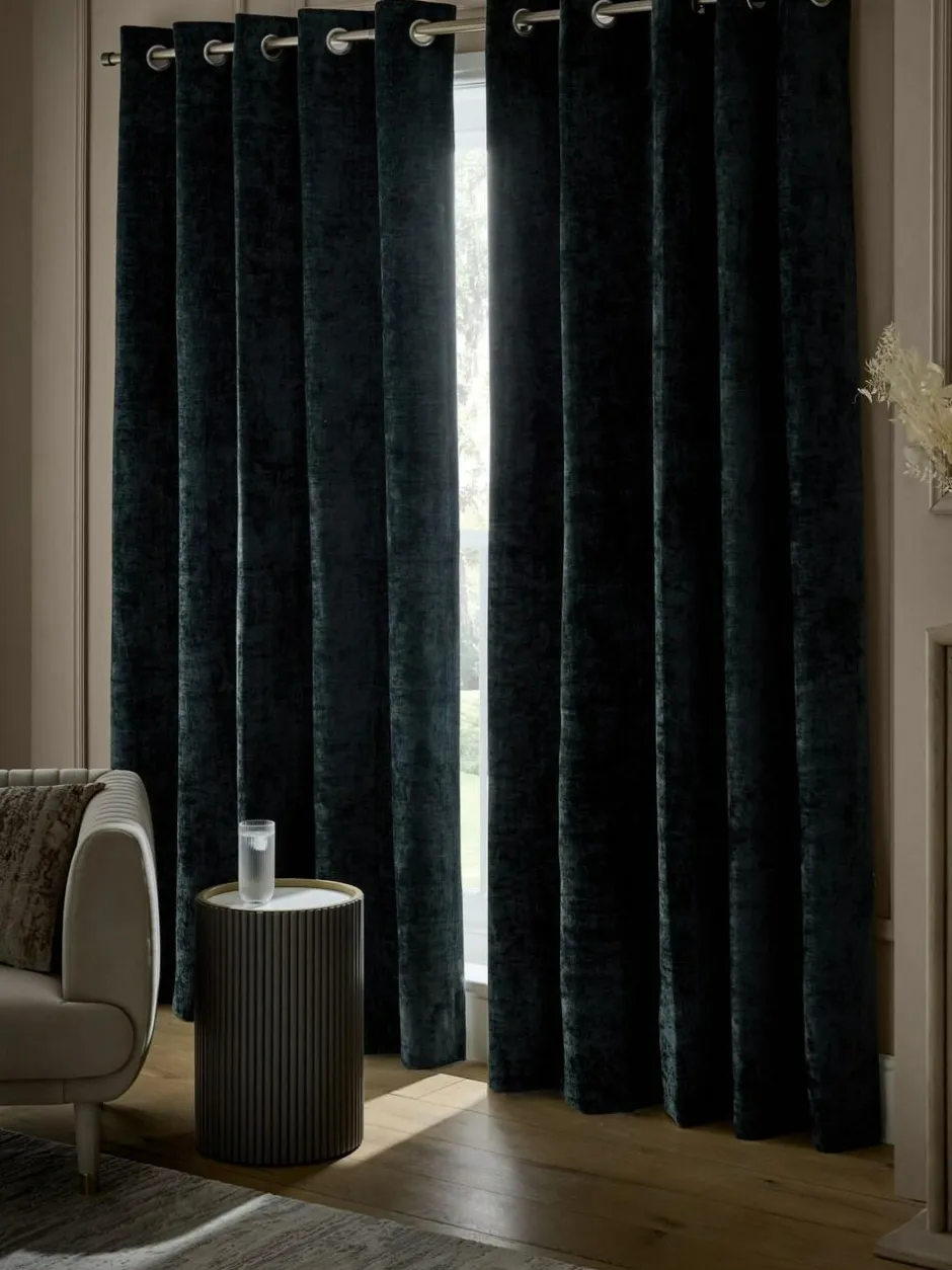 Next Plush Chenille Blackout/Thermal Eyelet Curtains Navy Blue Discount