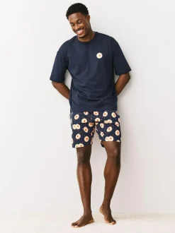 Next Navy Blue Printed Short Sleeve Jersey Pyjamas Set Best