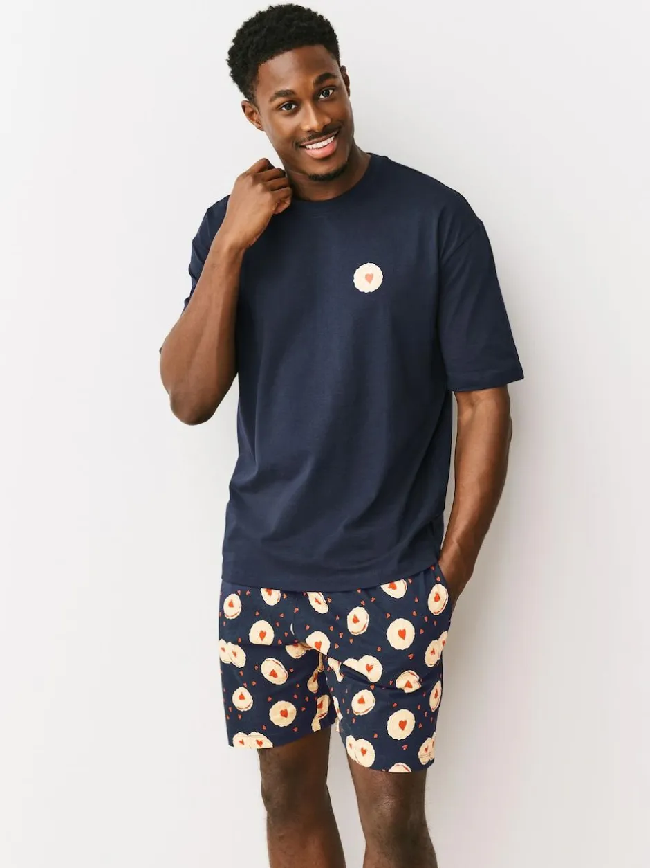 Next Navy Blue Printed Short Sleeve Jersey Pyjamas Set Best