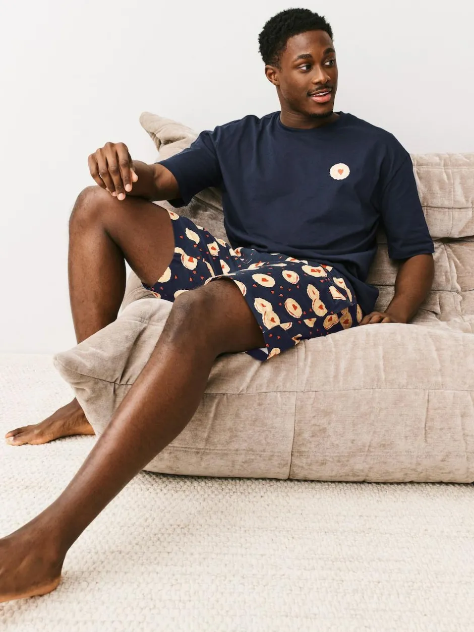 Next Navy Blue Printed Short Sleeve Jersey Pyjamas Set Best