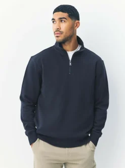 Next Navy Blue Quarter Zip Cotton Rich Jersey Sweatshirt Discount