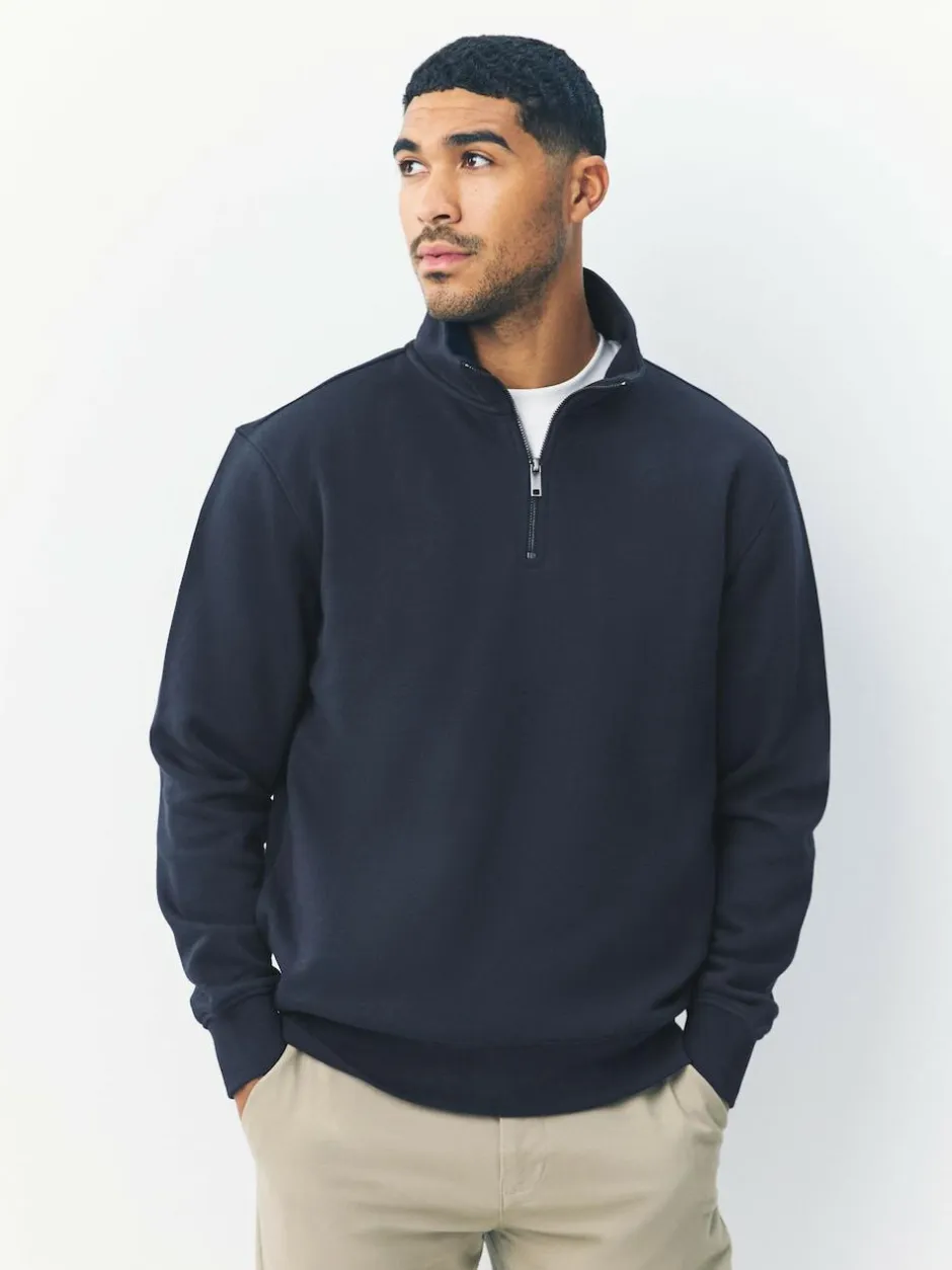 Next Navy Blue Quarter Zip Cotton Rich Jersey Sweatshirt Discount