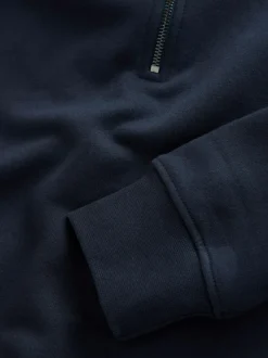 Next Navy Blue Quarter Zip Cotton Rich Jersey Sweatshirt Discount
