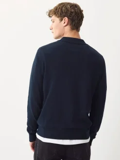Next Navy Blue Regular Fit Cotton Rich Long Sleeve Knitted Polo Shirt Best