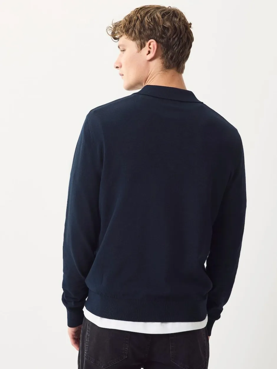 Next Navy Blue Regular Fit Cotton Rich Long Sleeve Knitted Polo Shirt Best