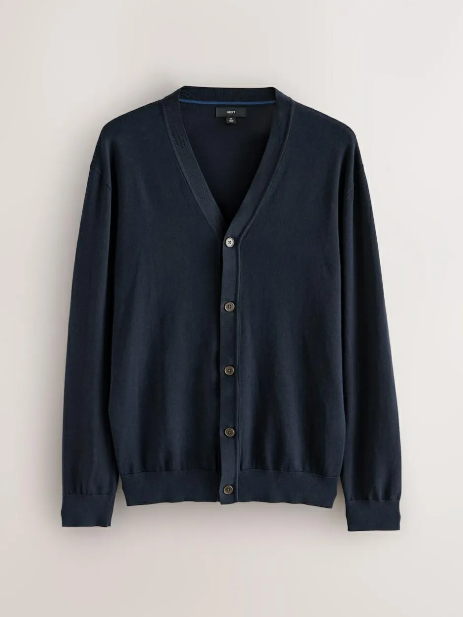 Next Regular Fit Cotton Rich Cardigan Navy Blue Hot