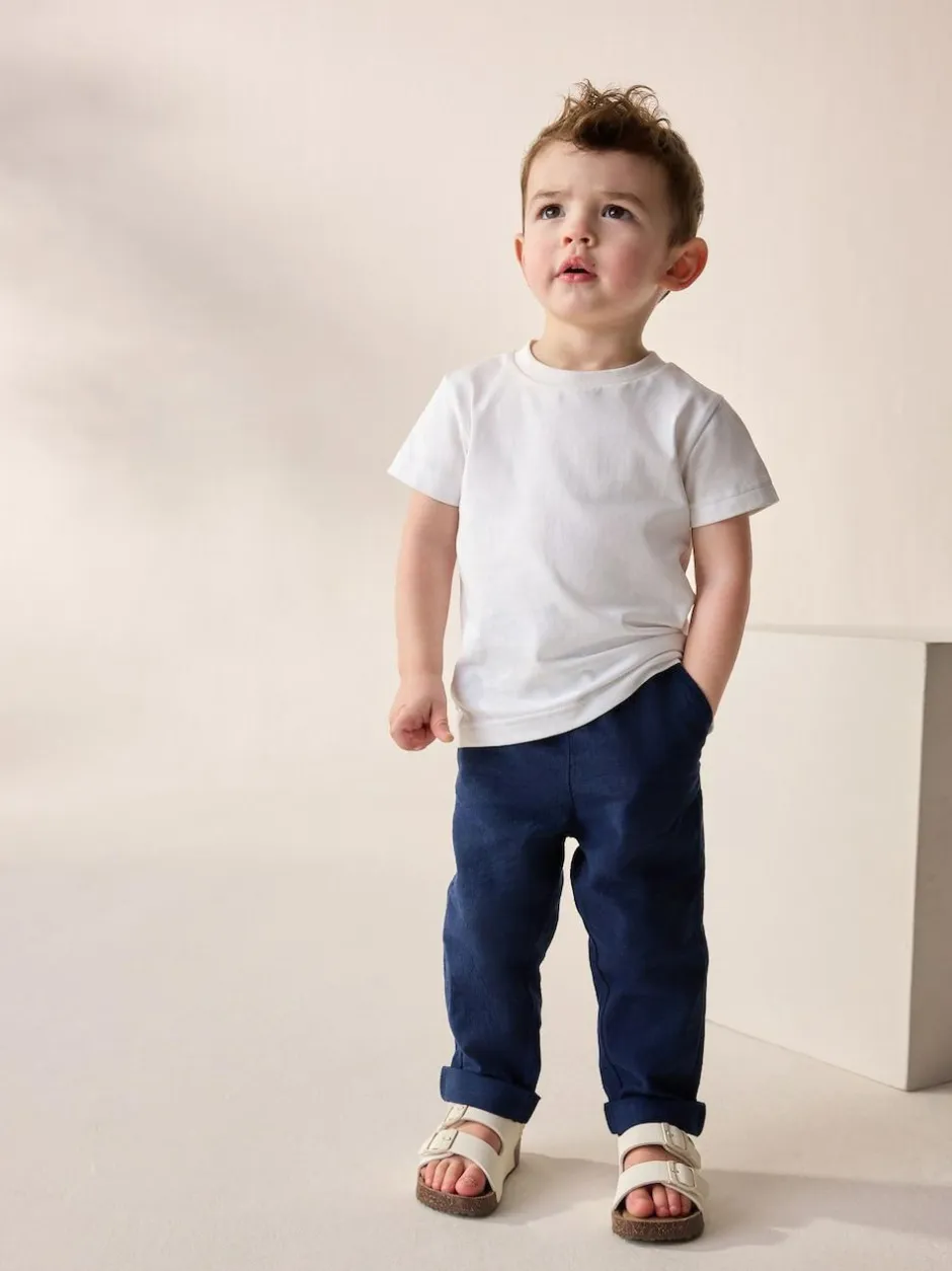 Next Regular Fit Linen Blend Pull on Trousers (3mths-7yrs) Navy Blue Outlet