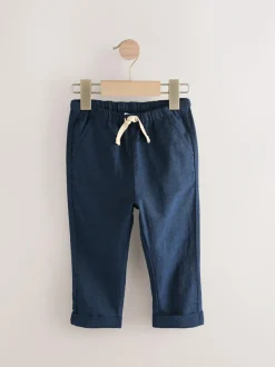 Next Regular Fit Linen Blend Pull on Trousers (3mths-7yrs) Navy Blue Outlet