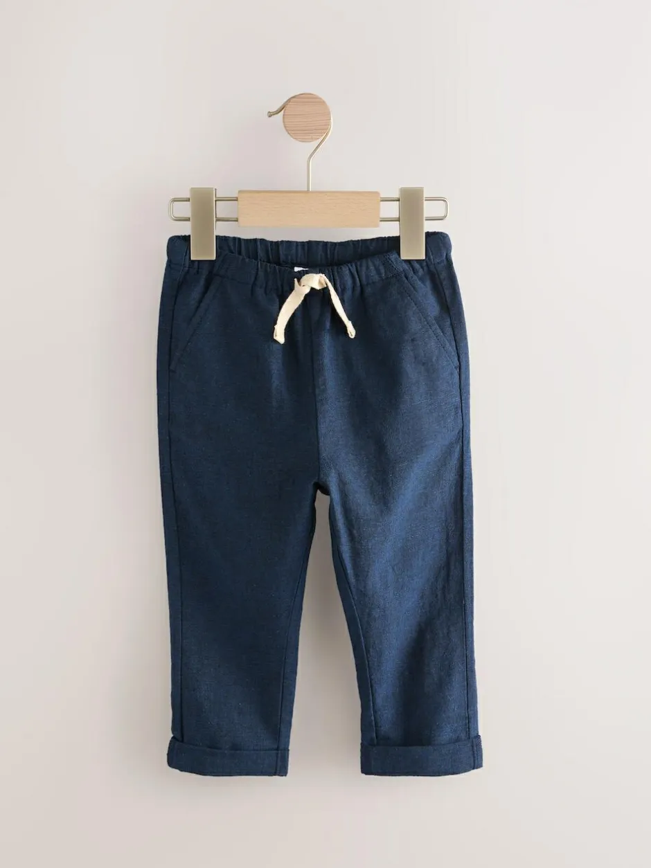 Next Regular Fit Linen Blend Pull on Trousers (3mths-7yrs) Navy Blue Outlet