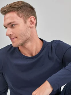 Next Navy Blue Regular Fit Long Sleeve Crew Neck T-Shirt Hot