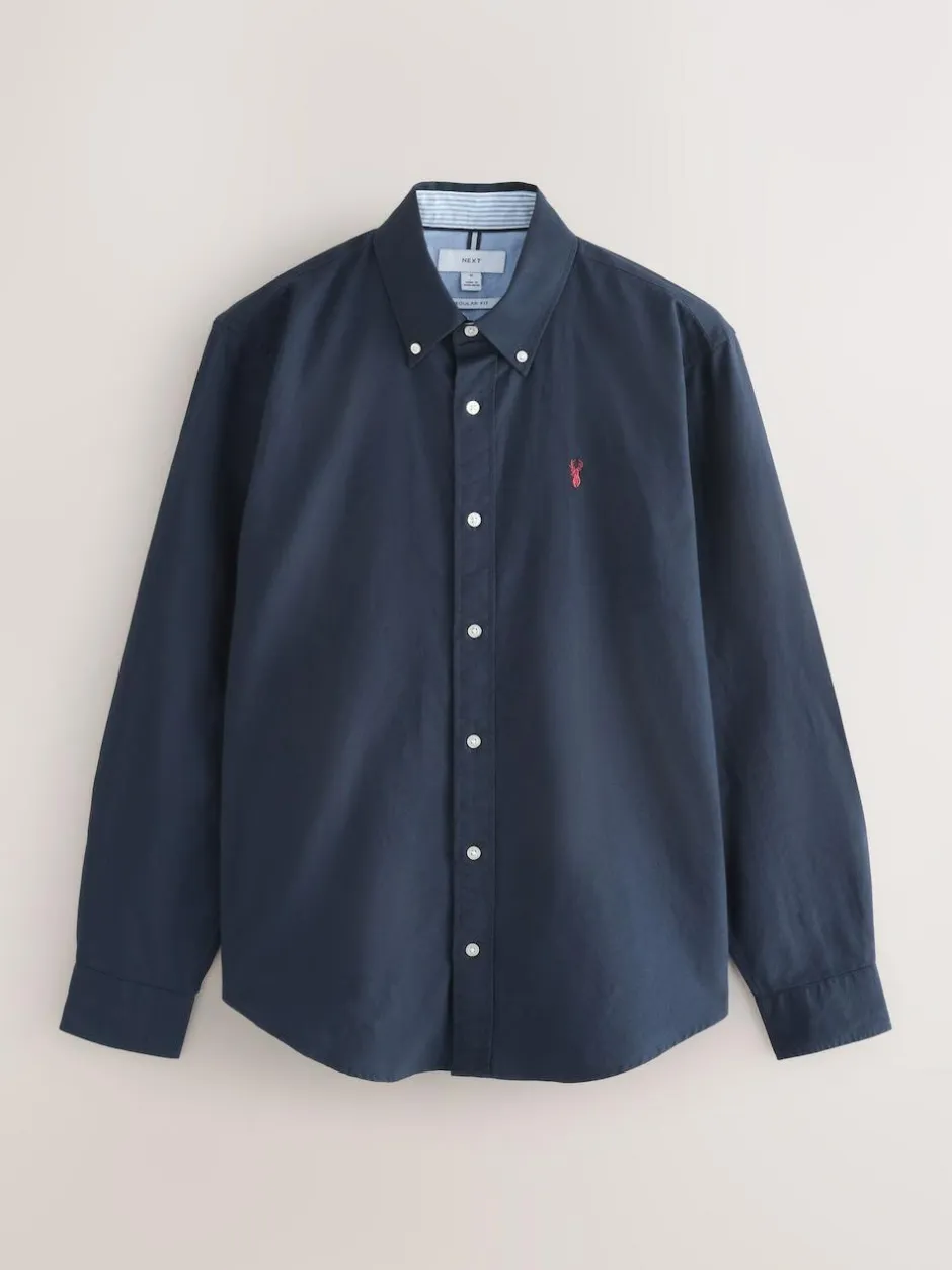 Next Navy Blue Regular Fit Long Sleeve Oxford Shirt Hot