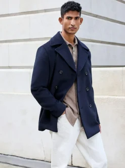 Next Regular Fit N.Premium Soft Touch Peacoat with Wool Navy Blue
