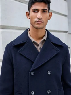 Next Regular Fit N.Premium Soft Touch Peacoat with Wool Navy Blue