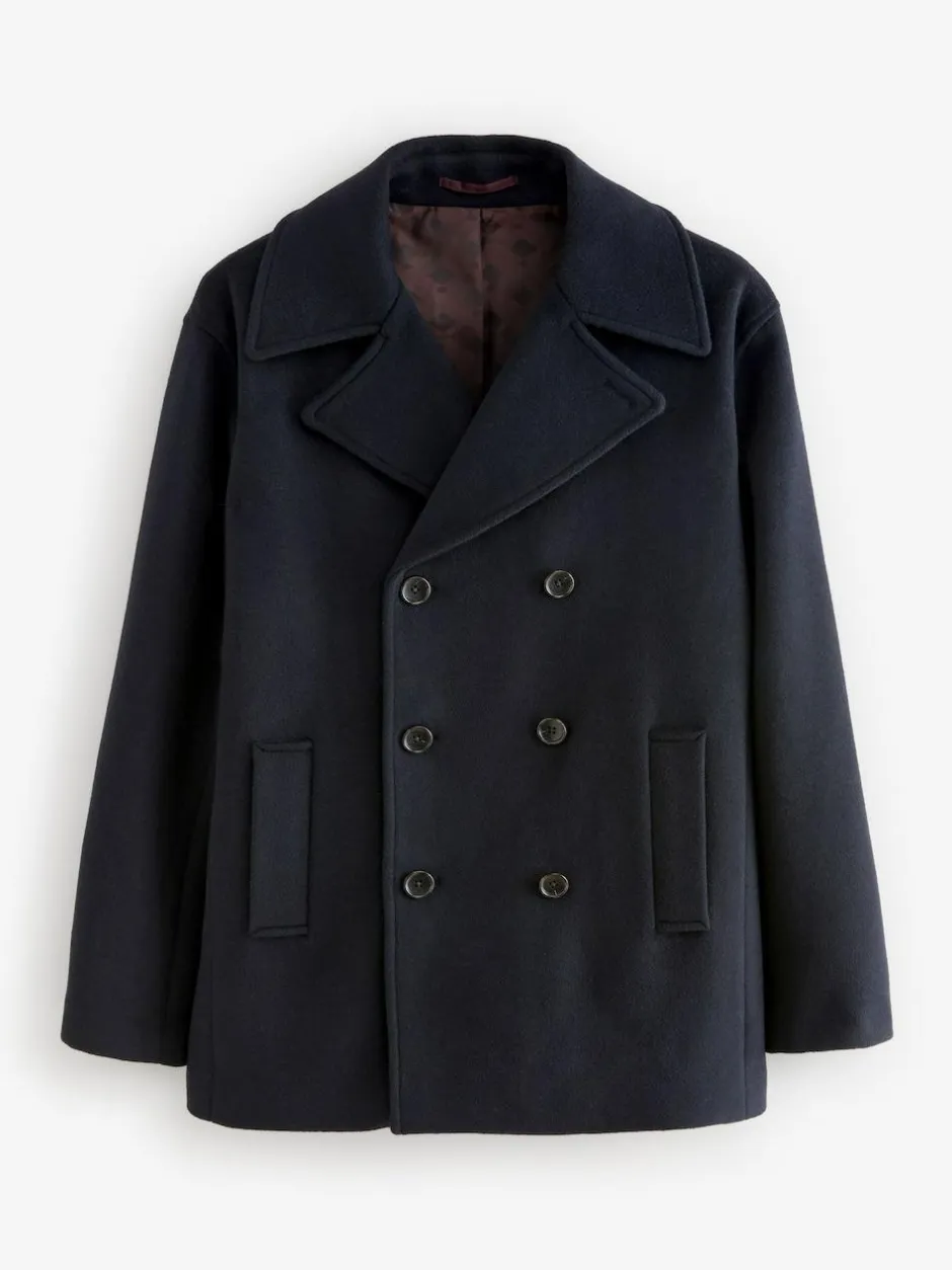 Next Regular Fit N.Premium Soft Touch Peacoat with Wool Navy Blue