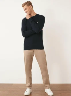 Next Regular Fit Pure Cotton Crew Jumper Navy Blue Sale