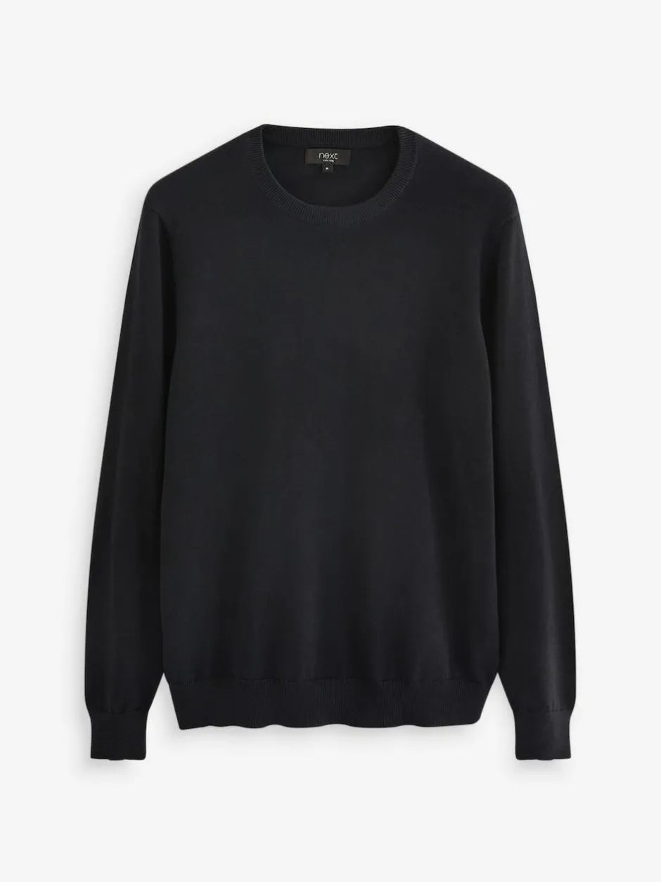Next Regular Fit Pure Cotton Crew Jumper Navy Blue Sale
