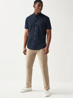 Next Regular Fit Short Sleeve Easy Iron Button Down Oxford Shirt Navy Blue Clearance