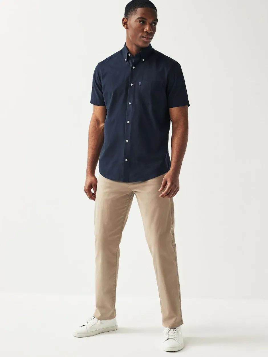 Next Regular Fit Short Sleeve Easy Iron Button Down Oxford Shirt Navy Blue Clearance