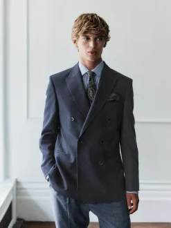 Next Navy Blue Regular Fit Signature Leomaster Wool Rich Double Breasted Blazer Clearance