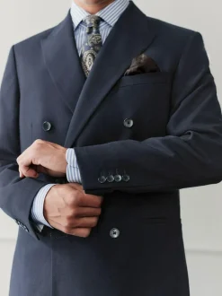 Next Navy Blue Regular Fit Signature Leomaster Wool Rich Double Breasted Blazer Clearance