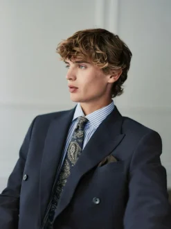 Next Navy Blue Regular Fit Signature Leomaster Wool Rich Double Breasted Blazer Clearance